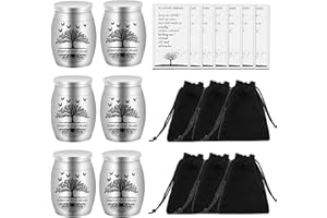 AIOMOB 6 Set Small Urns for Ashes Cremation Urns 1.57 Inch Silver Ashes Keepsake Funeral Urn with Memorial Cards and Velvet Bag for Human Pet Ashes (Tree of Life)