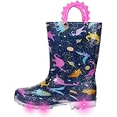 FUNCOO PLUS Toddler Kids Rain Boots Boys Girls Light Up Waterproof Boot with Handles