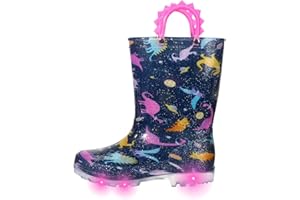 FUNCOO PLUS Toddler Kids Rain Boots Boys Girls Light Up Waterproof Boot with Handles