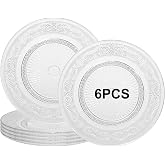 PYVYLO 10'' Large Clear Glass Dinner Plates,Round Clear Glass Plates Set of 6 Dinnerware Plate for Salad,Pasta