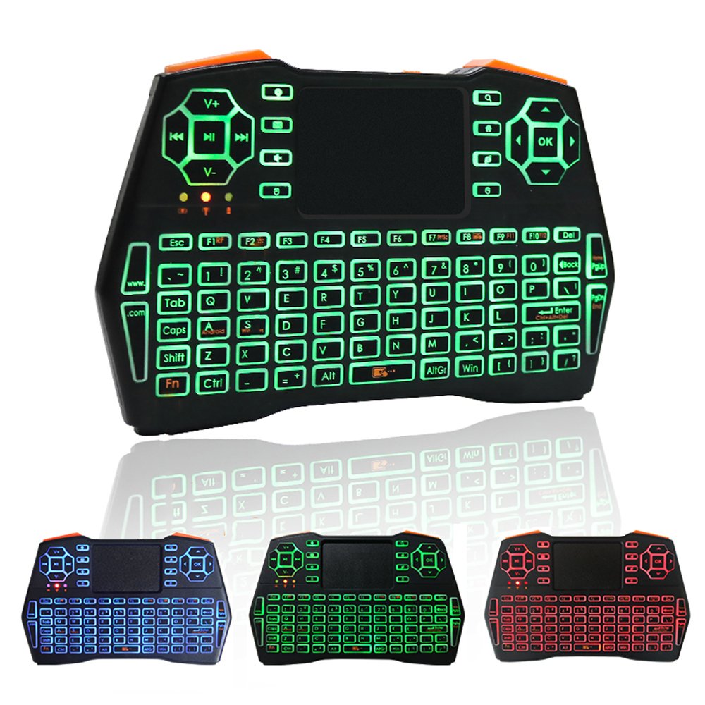 KUD i8+ 2.4GHz Plus Mini Wireless Keyboard with Touchpad Mouse Rechargable Air Mouse LED Backlit Handheld Remote Control Controller for Android TV BOX Smart TV PC Notebook Mini PC Li-ion Battery