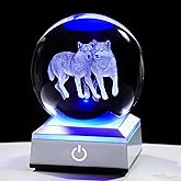 Ornalrist Wolf Gifts for Women, Men - 3D Crystal Ball Engrevd Couple Wolfs 3.15'' with LED Light Base - Wolf Lover Night Light Figurinefor Home Decor