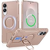 CENMASO Magnetic Case for Samsung Galaxy S25 Edge with 360° Spin Stand, Compatible with Magsafe, Military Grade Protection, Shockproof Phone Case for Galaxy S25 Edge with Kickstand & Ring Stand, Gold