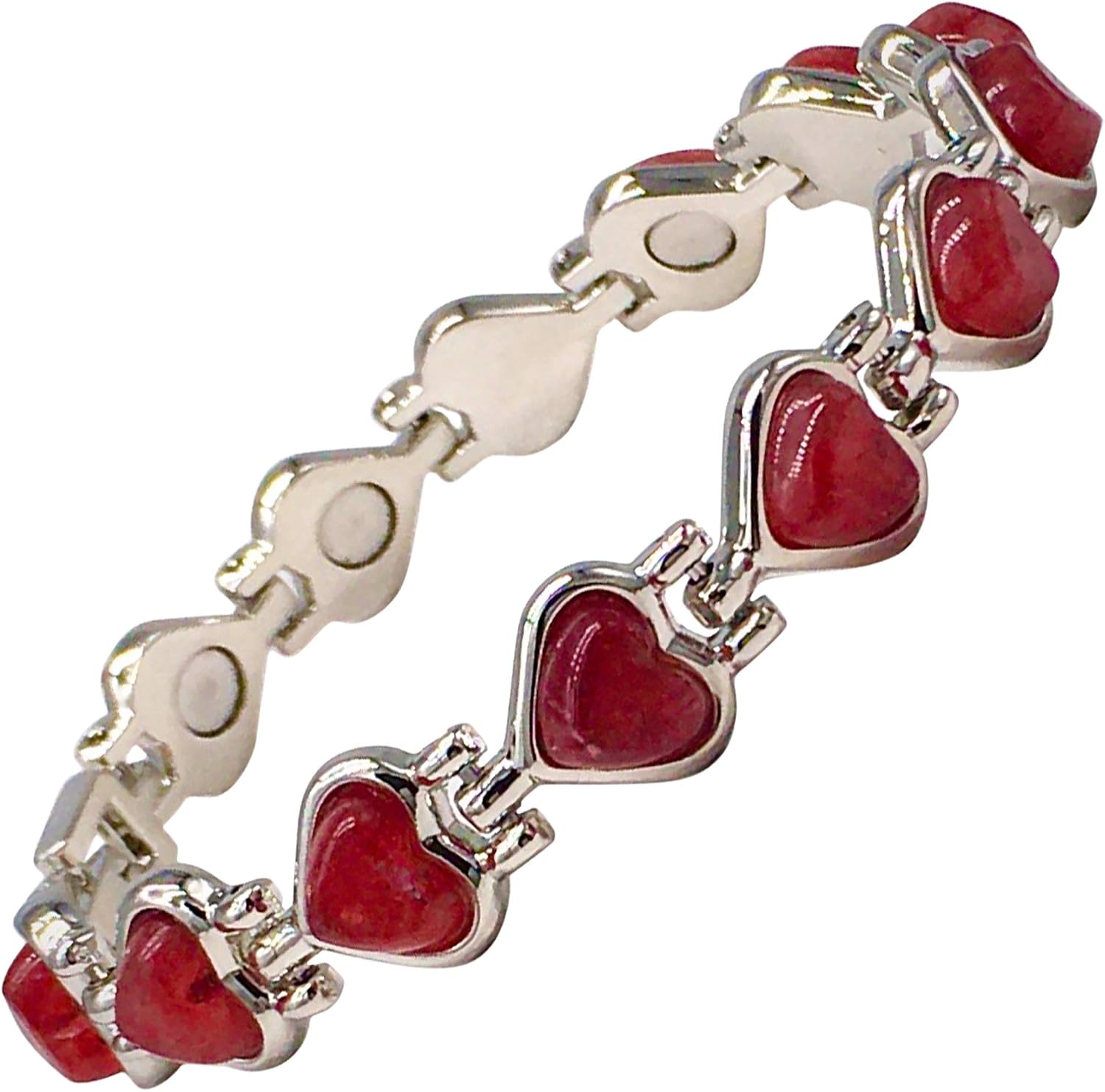 Helena Rose Jewellery Red Agate Heart Bracelet, Silver Tone Romantic Gemstone Magnetic Wristlet for Women