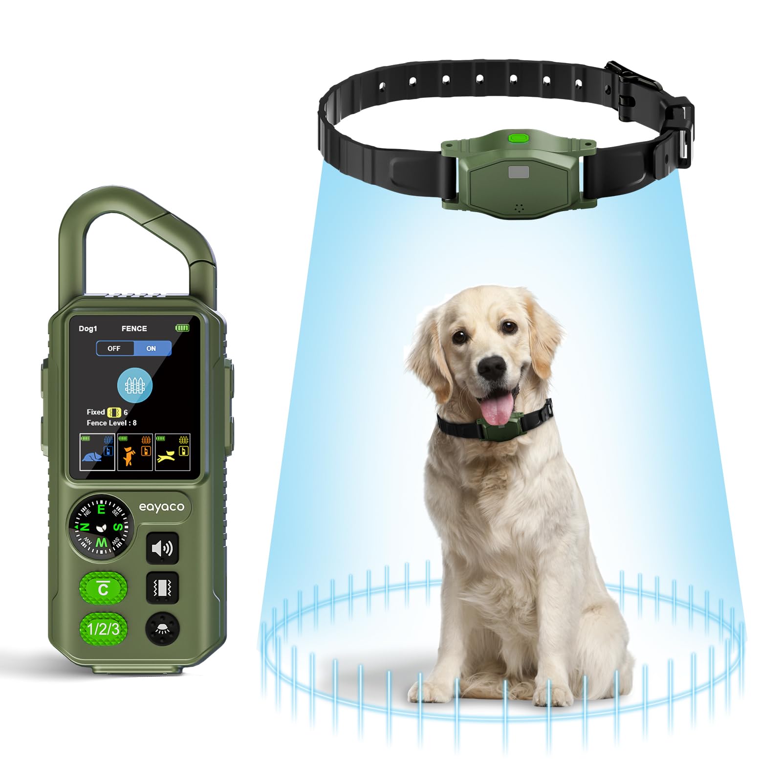 Photo 1 of Wireless Dog Fence - Portable Electric Fence, Dog Training Collar, Perimeter Containment System with Adjustable Radius up to 656 ft in Open Areas, Waterproof Rechargeable (Olive Green - for 1 Dog)