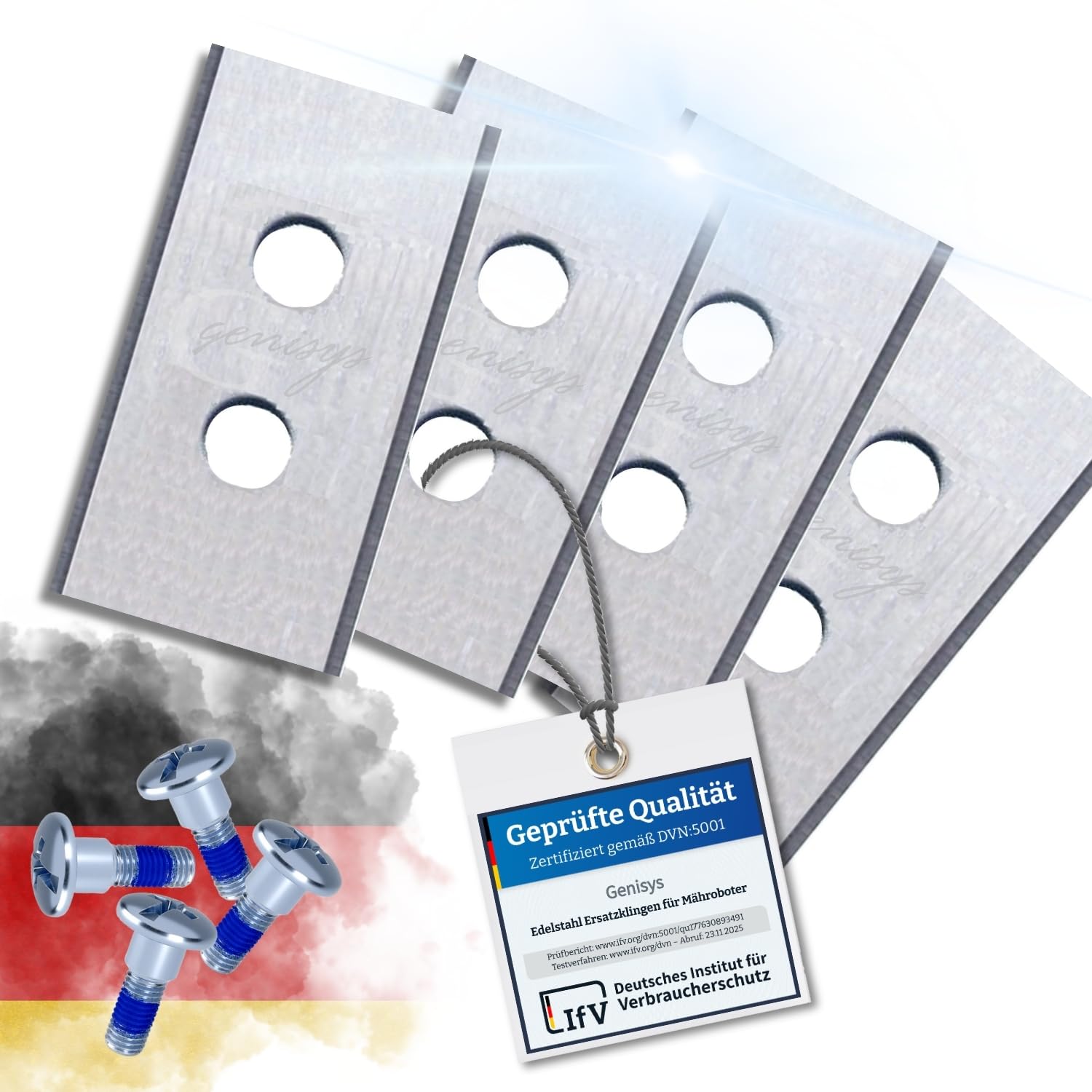 G greengrass tools Replacement blade compatible with MAMMOTION LUBA and compatible with YUKA robotic lawnmowers - LongLife - double hole - break-safe [DIN EN 50636 tested], Pieces:24, Farbe:Edelstahl