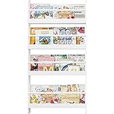 FOTOSOK Kids Bookshelf, Wall Mount 4-Tier Book Shelf Organizer for Toys and Books, Toy Storage Bookshelf in Bedroom, Living Room and Nursery, White