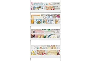 FOTOSOK Kids Bookshelf, Wall Mount 4-Tier Book Shelf Organizer for Toys and Books, Toy Storage Bookshelf in Bedroom, Living Room and Nursery, White