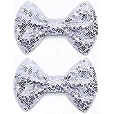 KISZU 4 Inch Sequin Glitter Hair Bows Clips, Sparkling Bling Little Bow HairPins Hair Accessories for Baby Girls Kids Children Teens and Women (Sliver)