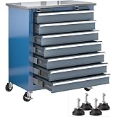 LARBANKE 7-Drawer Rolling Tool Chest with Wheels&amp;Foot Pads,Bluetool Cabinet | Lock&amp;Keys,Stainless Steel Top,Anti-scratch Drawer Liners,Unique Link Buckle,For Home, Garage and Office