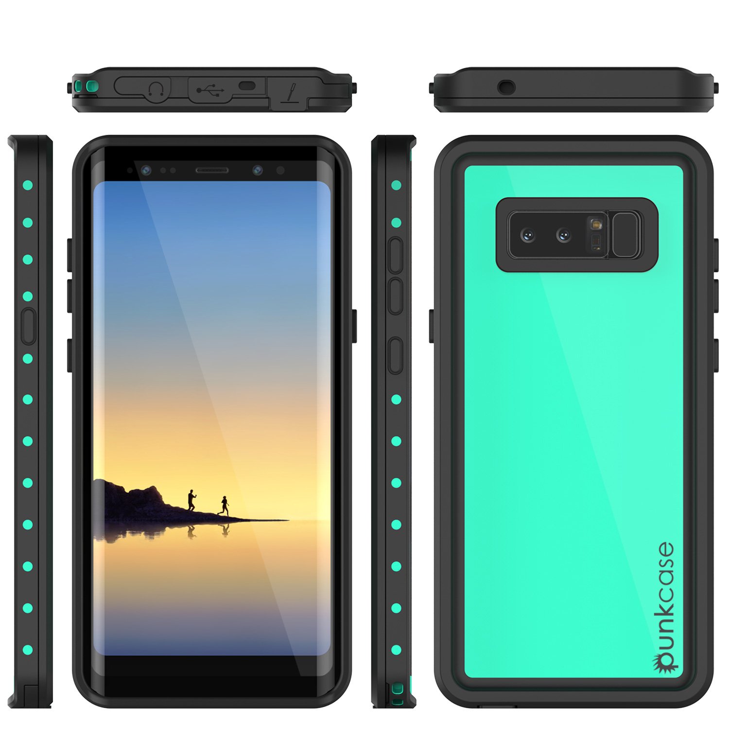 Galaxy Note 8 Waterproof Case, Punkcase [StudStar Series] [Slim Fit] [IP68 Certified] [Shockproof] [Dirtproof] [Snowproof] Armor Cover for Samsung Galaxy Note 8 [Teal]