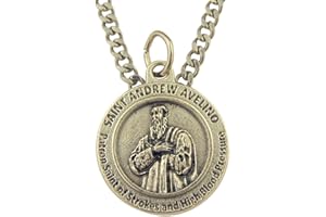 CATHOLIC SAINT CHARMS Silver Tone Saint Andrew Avelino Patron of Strokes Medal on Chain, 3/4 Inch