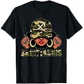 Sagittarius Queen Black Woman With Cap Camo Afro Girl Zodiac T-Shirt