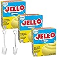 Jell-O Instant Pudding & Pie Filling Mix 1 oz Box Sugar Free (Pack of 3) with Candy Freezer Mini Metal Spoons (Zero Sugar Lemon) - Shovel Spoons