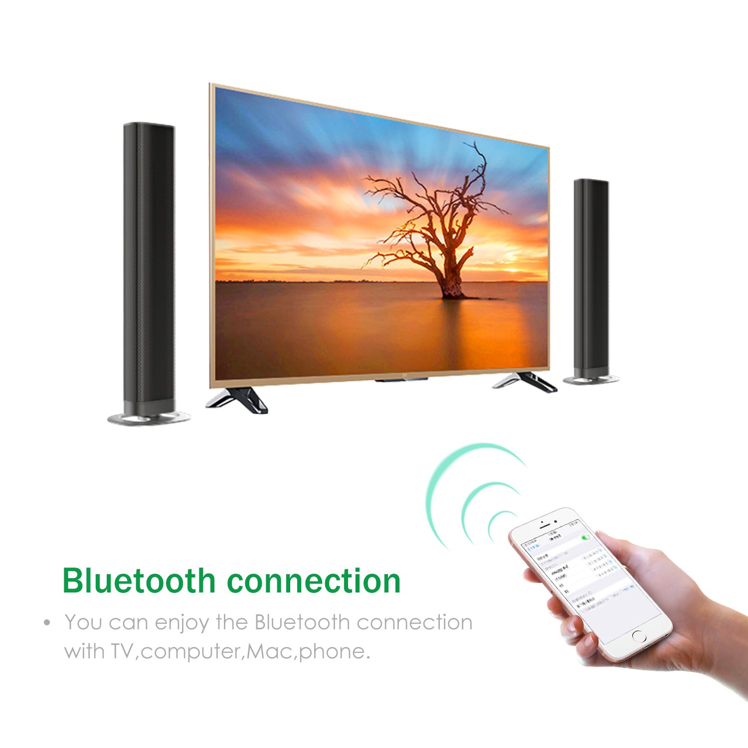 Mugig Sound Bar Bluetooth Realistic Surround Sound with Crystal Clear Audio, Bass Sound Built-in Subwoofer for TV