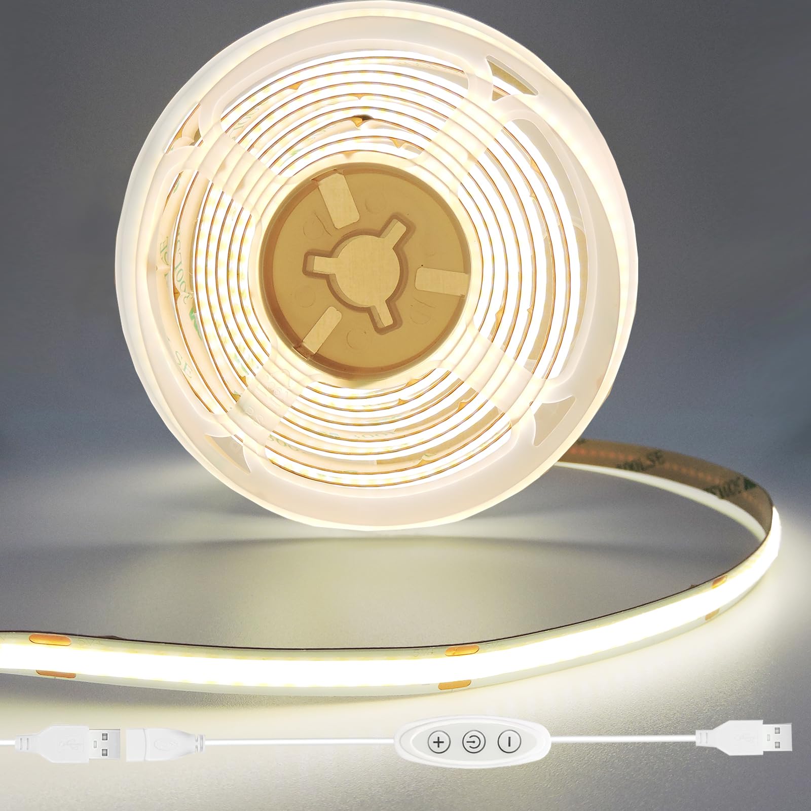 Photo 1 of GXILEE COB LED Strip Lights Natural White 4000K CRI92+, DC 5V 6 ft Led Light Strip with Dimmer Switch for Cabinet Home Office DIY Lighting Decoration