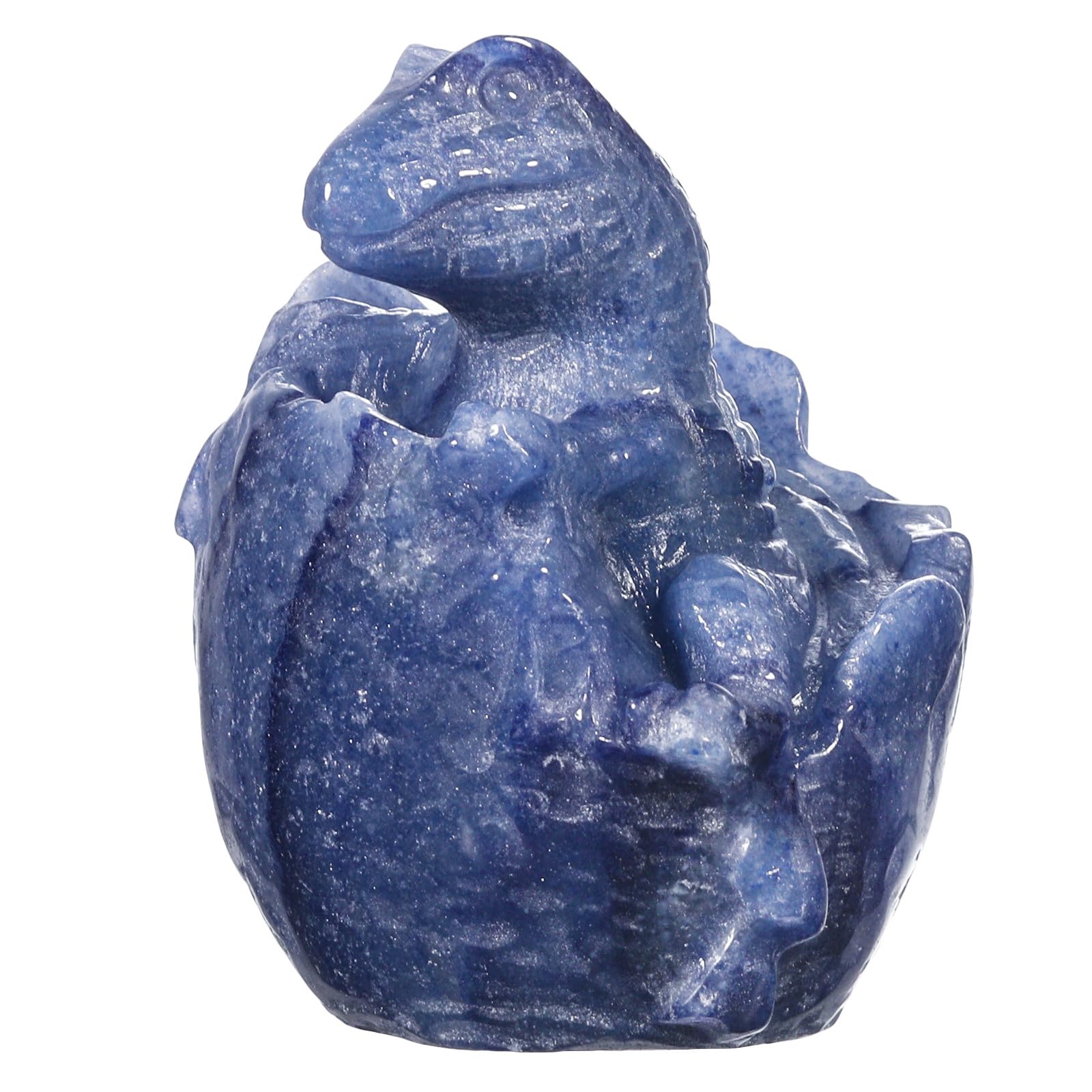 Nupuyai 2.5" Blue Aventurine Crystal Stone Hatching Dinosaur Egg Statue, Carved Stone Figurine Prehistoric Animal Collection Good Luck Home Office Decor