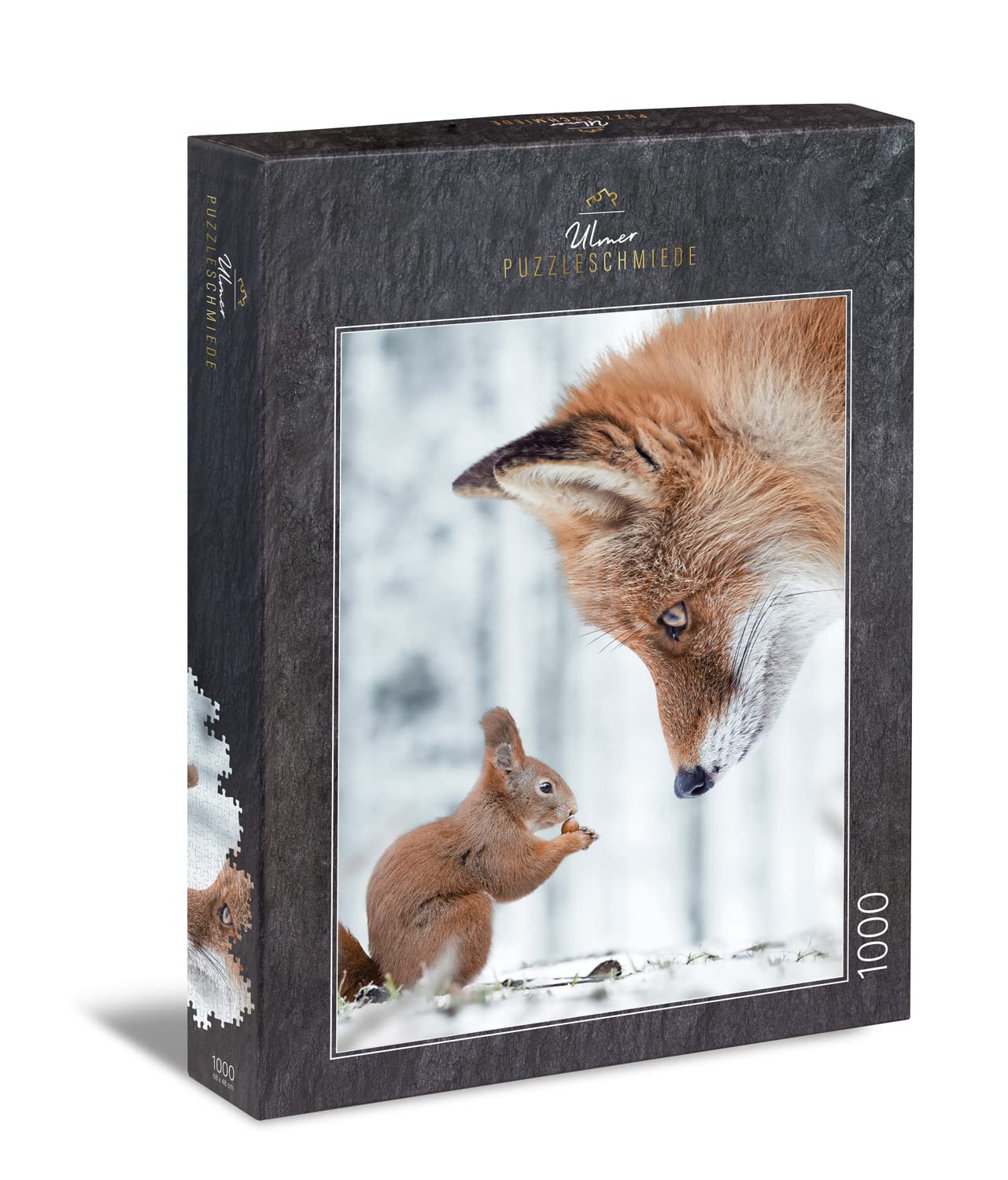 Ulmer Puzzleschmiede - Puzzle "Fox and Squirrel" - Smart 1000 Piece animal jigsaw puzzle - Squirrel and Fox in Winter Forest - Animals Set - Quality Made in Germany