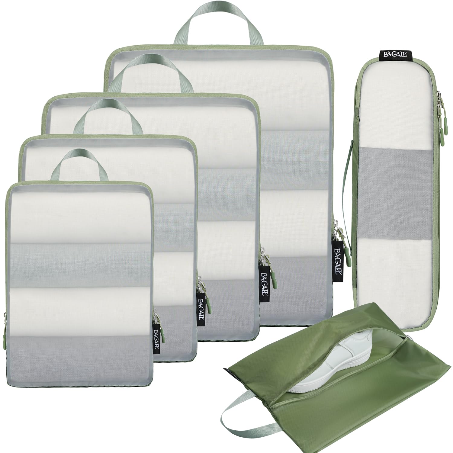 BAGAIL 6 Set Ultralight Compression Packing Cubes Packing Organizer for Travel Accessories Luggage Suitcase Backpack(40D FullMesh Matcha Green) Image BAGAIL 6 Set Ultralight Compression Packing Cubes Packing Organizer for Travel Accessories Luggage Suitcase Backpack(40D FullMesh Matcha Green) Image
