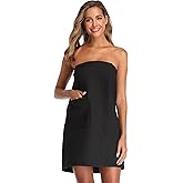 VISHOP Women's Bath Towel Wrap Waffle Spa Body Wrap with Adjustable Closure Quick Dry Lightweight Towel Robes with Pocket