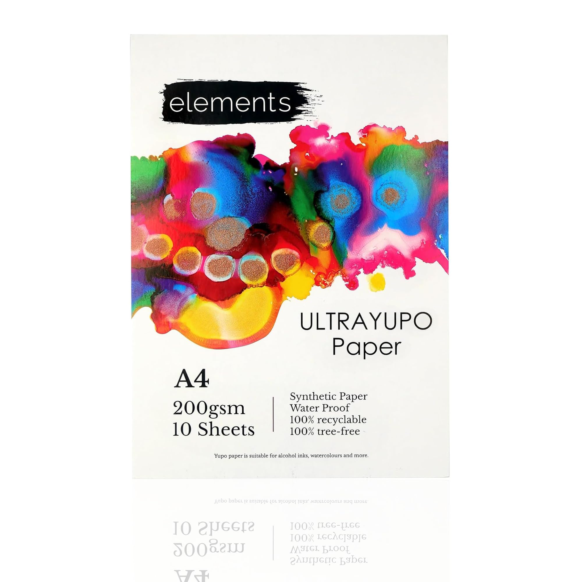 Elements Ultra Yupo Paper A4 – 200 GSM Synthetic Paper | Waterproof & Recyclable | 10 Sheets for Alcohol Inks, Watercolours, Markers & More | Ideal for Mixed Media & Artist Projects