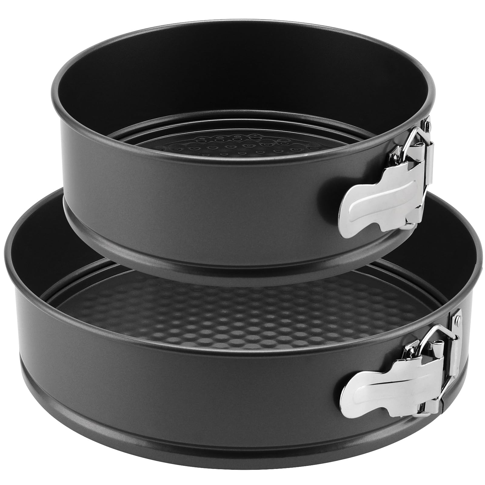 CHEUKYIU 2 Pieces 18/22 cm Cake Tin Round Small Springform Set Baking Mould Round Removable Black Round Cake Mould Made of Carbon Steel for Cake Pizza Bro, Non-Stick Coating Leak-Proof