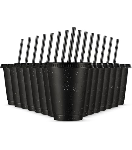 Amazon.com | OZMOJOO 16 oz Reusable Black Plastic Cups with Lids and Straws  - 15 Pack Matte Plastic Tumbler for Iced Coffee - Sturdy BPA Free Drinking  Cups for Smoothies, Milkshakes, Cold