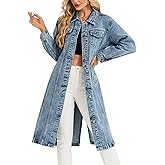 LifeShe Women Denim Jacket Button Down Maxi Long Jean Trench Coat With Pocket