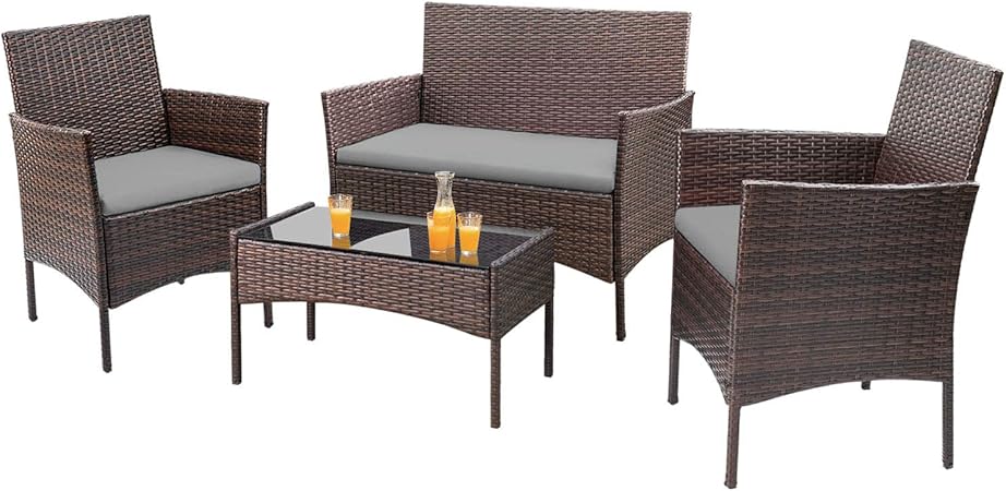 Amazon Com Homall 4 Pieces Outdoor Patio Furniture Sets Rattan Chair Wicker Set Outdoor Indoor Use Backyard Porch Garden Poolside Balcony Furniture Sets Gray Garden Outdoor