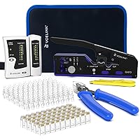 VCELINK Upgraded RJ45 Crimping Tool Kit for CAT7/6A/6/5E/5 with a Pass Through Ethernet Crimper, 50 Cat6 RJ45 Connectors & St