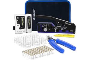 VCELINK Upgraded RJ45 Crimping Tool Kit for CAT7/6A/6/5E/5 with a Pass Through Ethernet Crimper, 50 Cat6 RJ45 Connectors & St