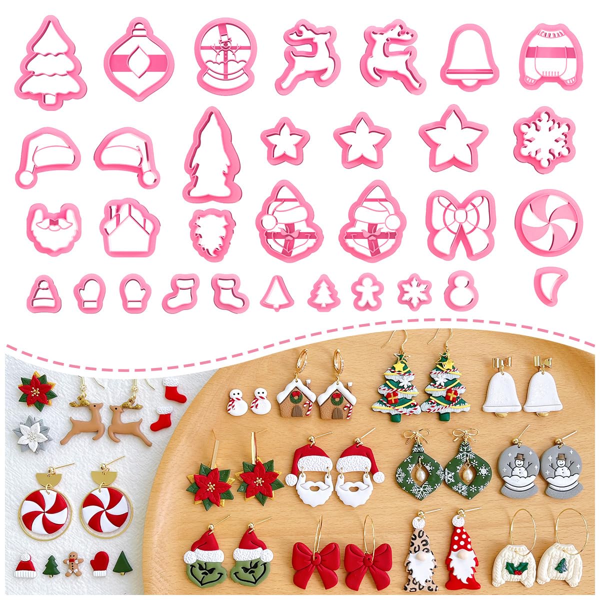 Keoker Christmas Clay Cutters, 32 Polymer Clay Earring Cutters for Jewelry Making, Christmas Themed Shapes, Small Size, Adults