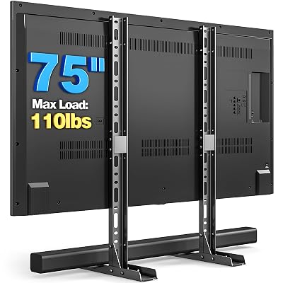 Rfiver Universal TV Stand for 20-75 inch Flat Curved TVs, Height Adjustable Table Top TV Stand, TV Feet with Cable Management,Steel Replacement TV Legs Holds up to 110 lbs, Max VESA 800x600mm, Black