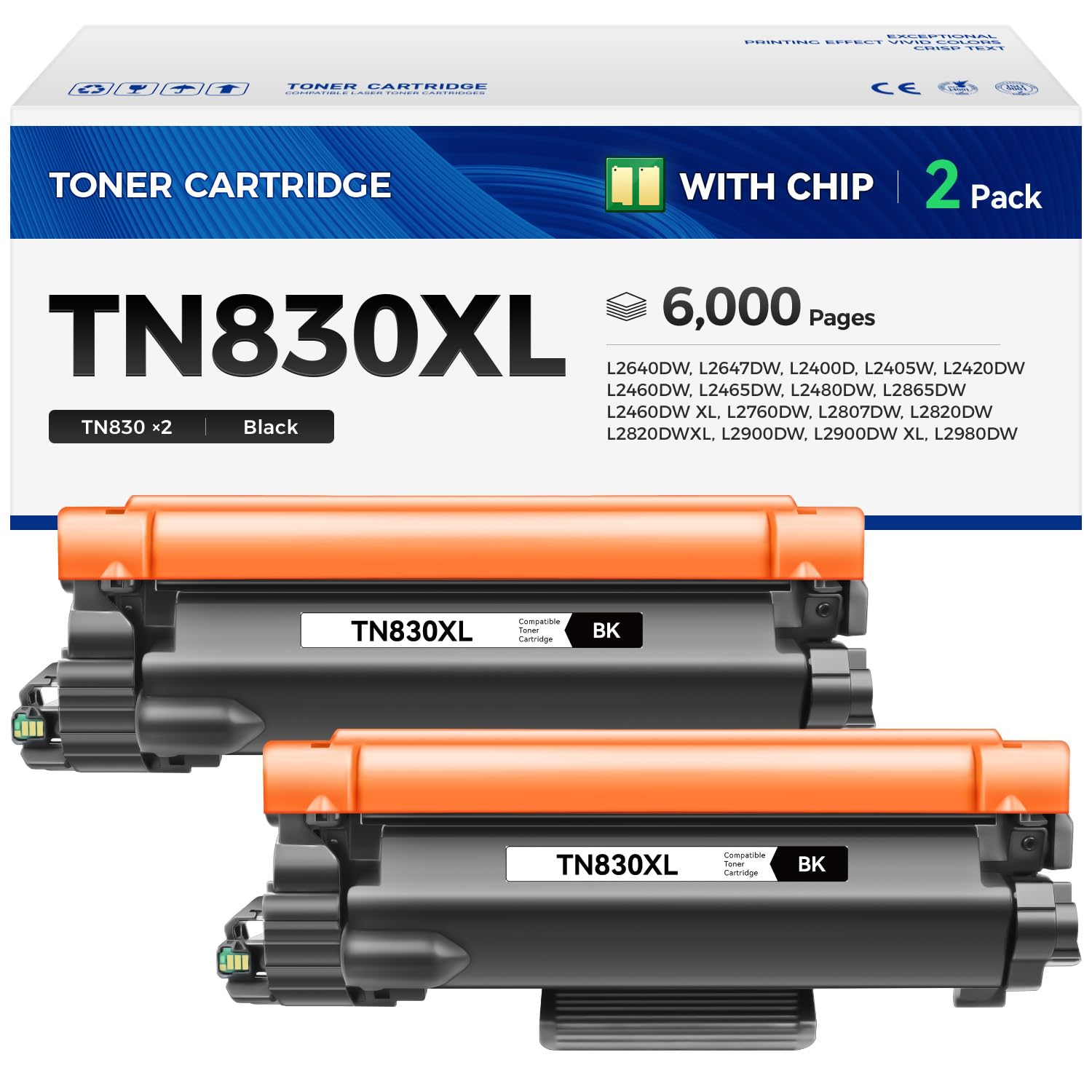 TN830XL Toner Cartridge High Yield Black 2-Pack