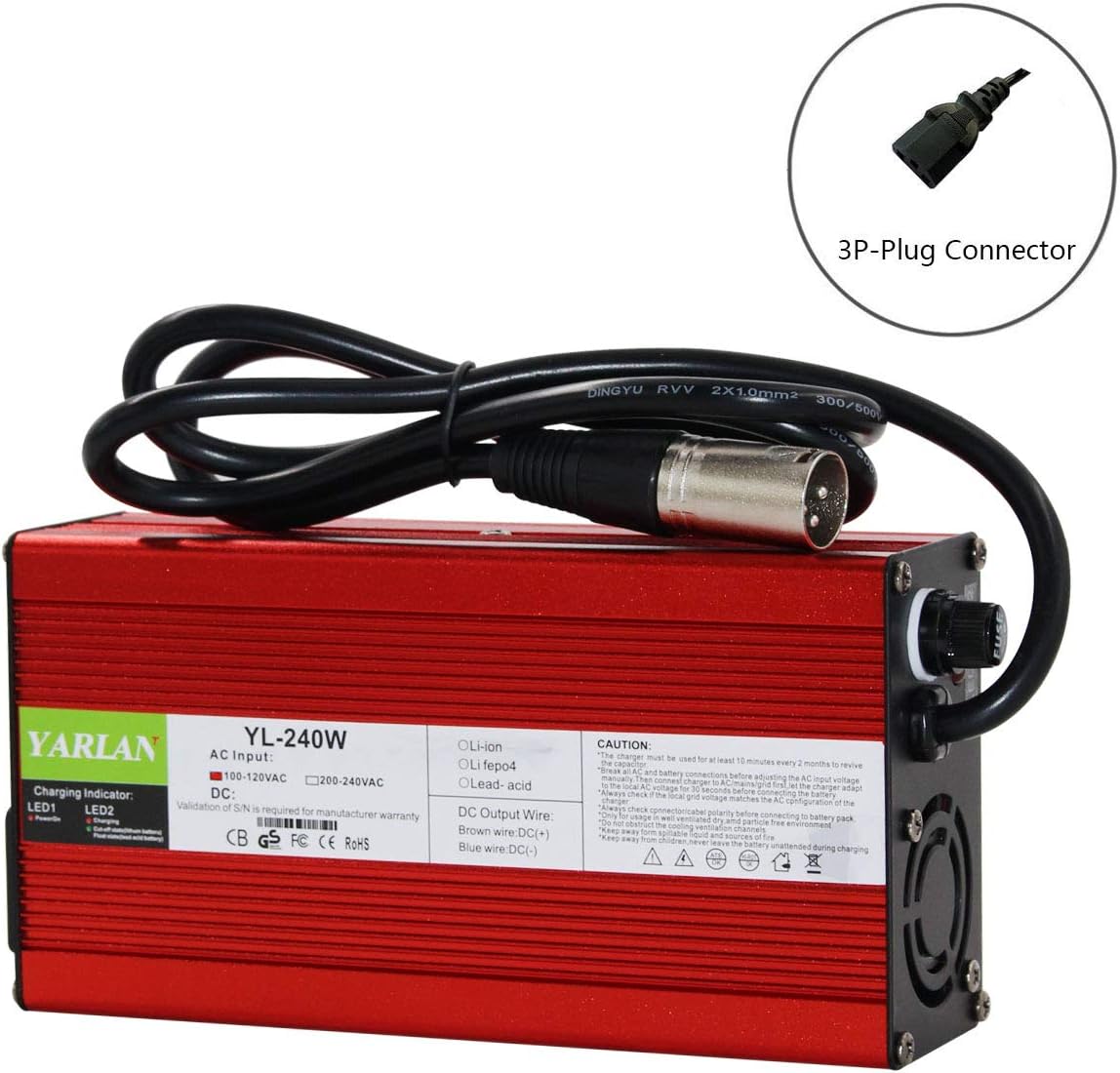 54.6V 4A Charger Electric Bike Charger 48V Li-ion Battery Charger 48V Charger 48V Scooter/E-Bike/Boat/Motorcycle Battery Charger 48V Ezgo Battery Charger (3P-Plug)