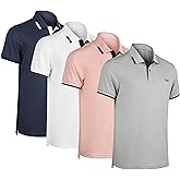 Albert Morris Men’s Short Sleeve Polo Shirts, Regular Fit, Moisture Wicking Performance Polyester, 4-Pack