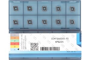 CDBP CNC Carbide Inserts CCMT21.51 Ccmt 060204 for Steel Lathe Turning Tool, Tin Coated Lathe Replacement Cutters Semi-Finishing Chipbreaker, 10 Pcs
