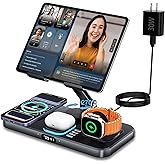 30W Foldable Charging Station for Multiple Devices, iPad Charging Station with Clock Display & Night Light for iPhone 17 Pro Max/16/15/iWatch 11/Air-pods 3/iPad 2025/Tablet Stand Holder