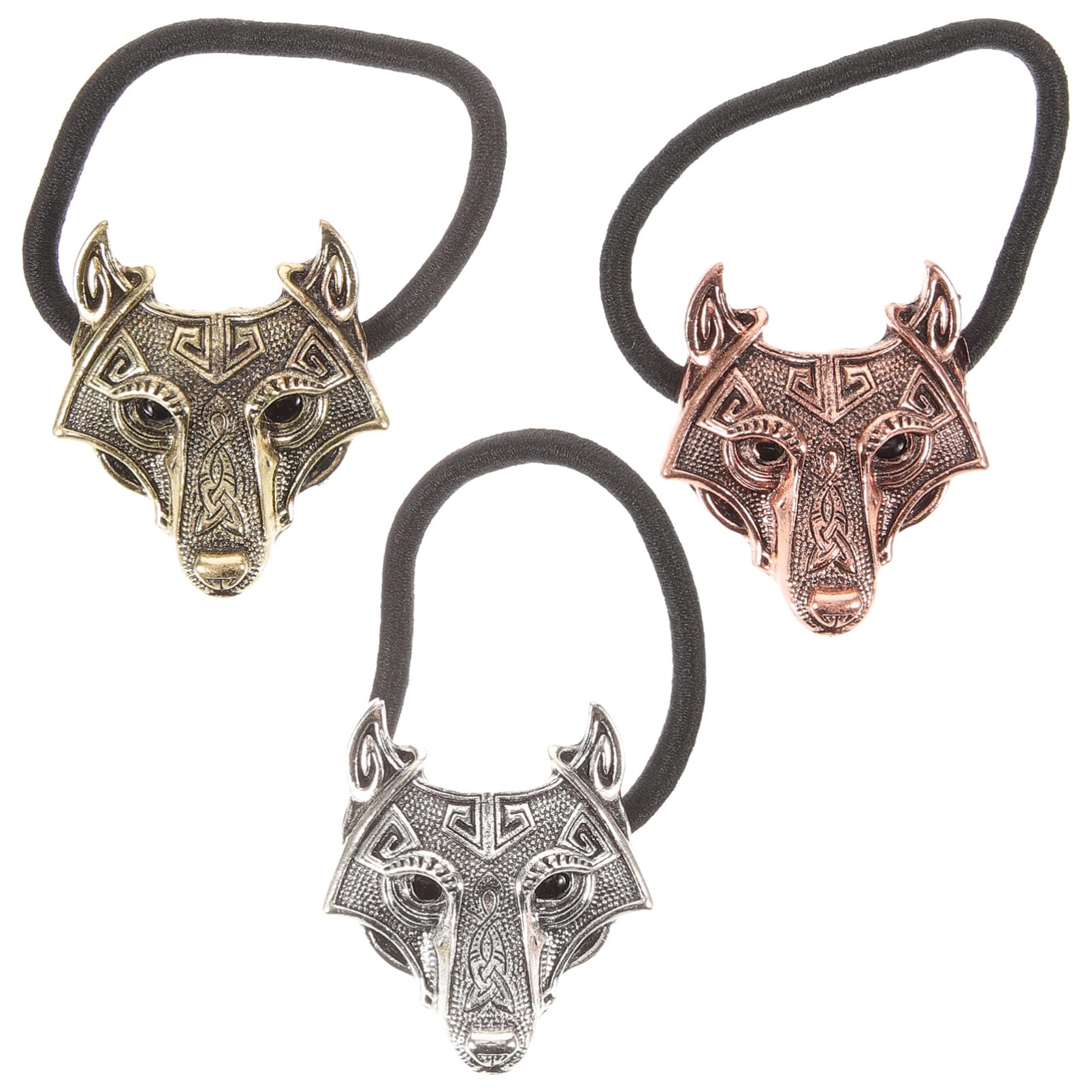 minkissy 3pcs Retro Wolf Head Hair Ties Elastic Ponytail Holders Vintage Hair Bands Accessories Viking Accessories for Women and Girls Strong Hold Assorted Colors