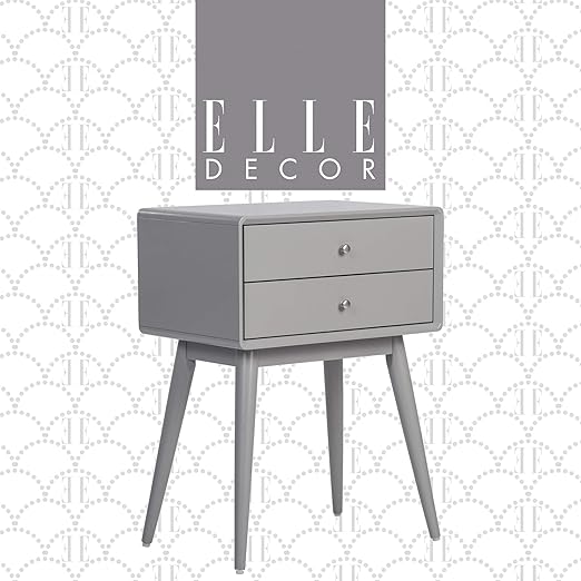 Amazon Com Elle Decor Rory Mid Century Side Table Modern Accent Bedside Nightstand Two Drawer Gray Furniture Decor