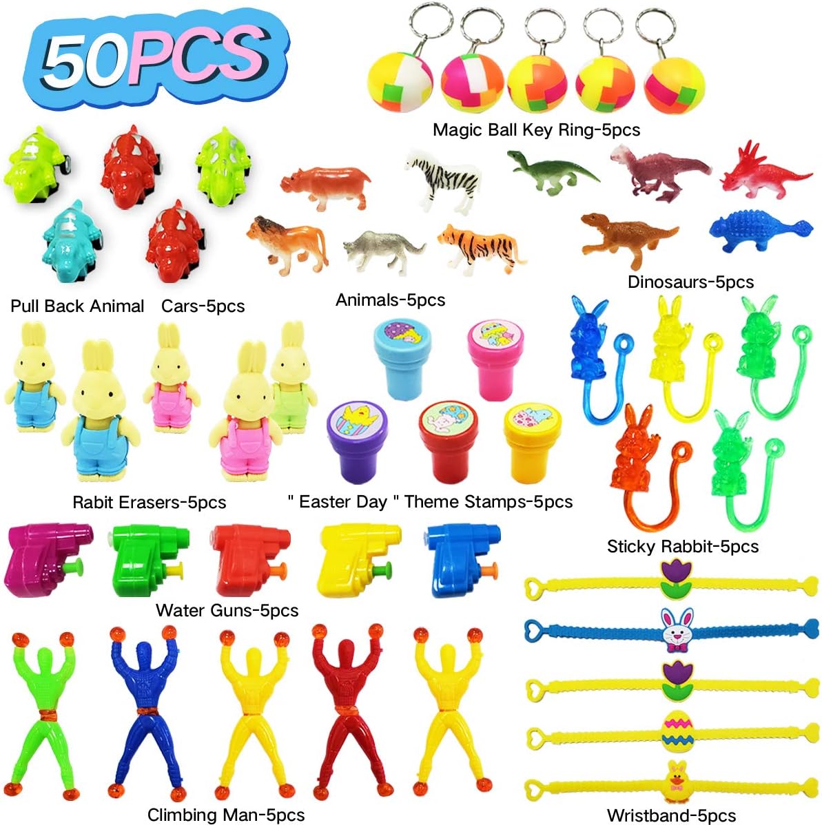 Poptrend Easter Eggs 50Pcs Filled Easter Eggs 2 ³⁄₈" Tall Perfilled Plastic Colorful Easter Hunt, Basket Stuffers Fillers, Classroom Prize Supplies, Filling Treats and Party Favor