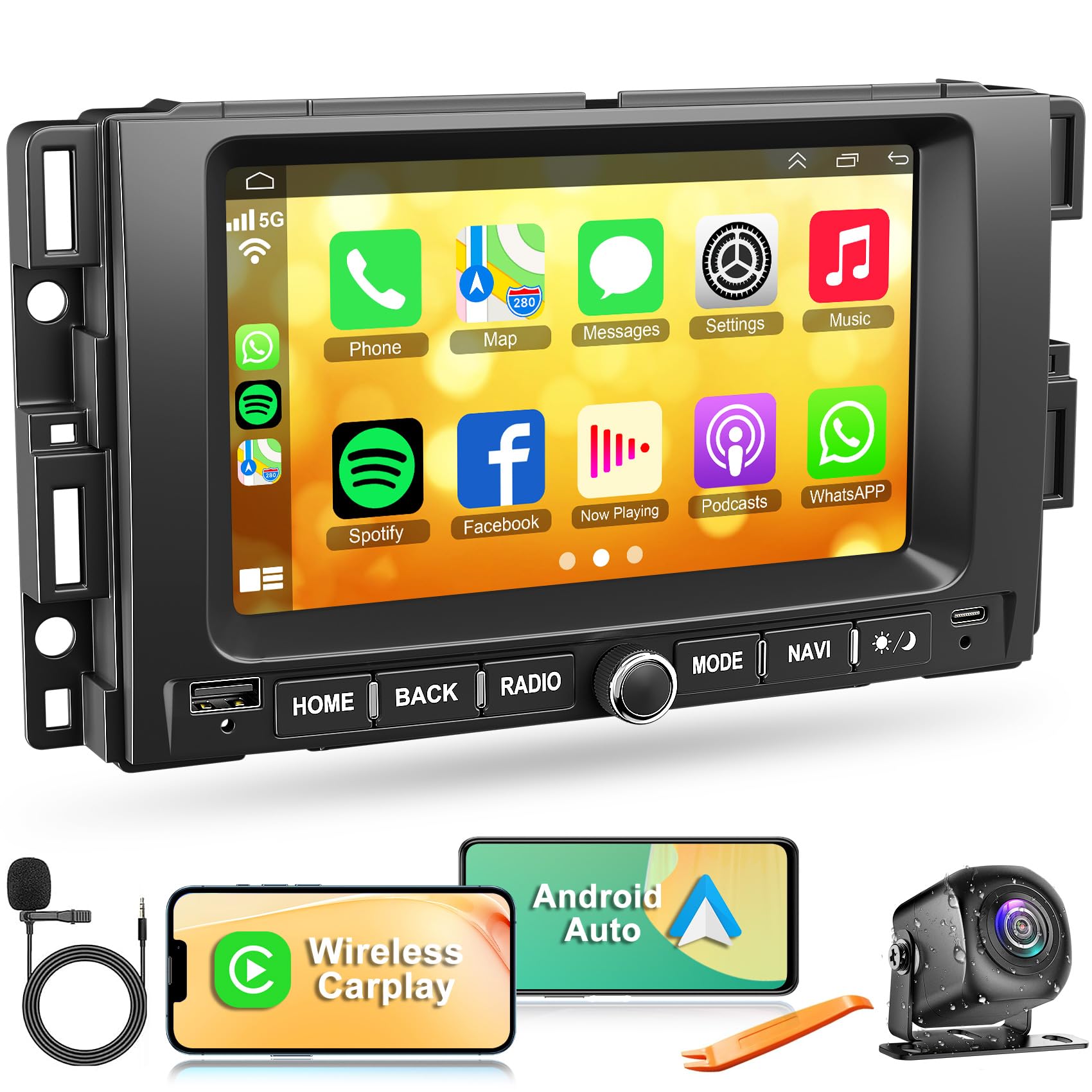 Photo 1 of 4G+64G Android 13 Car Radio for Chevy Silverado GMC Sierra Buick Enclave Yukon, 7" IPS Touch Screen Car Stereo Build-in GPS Wireless CarPlay/Android Auto, Backup Camera/DSP/SWC
