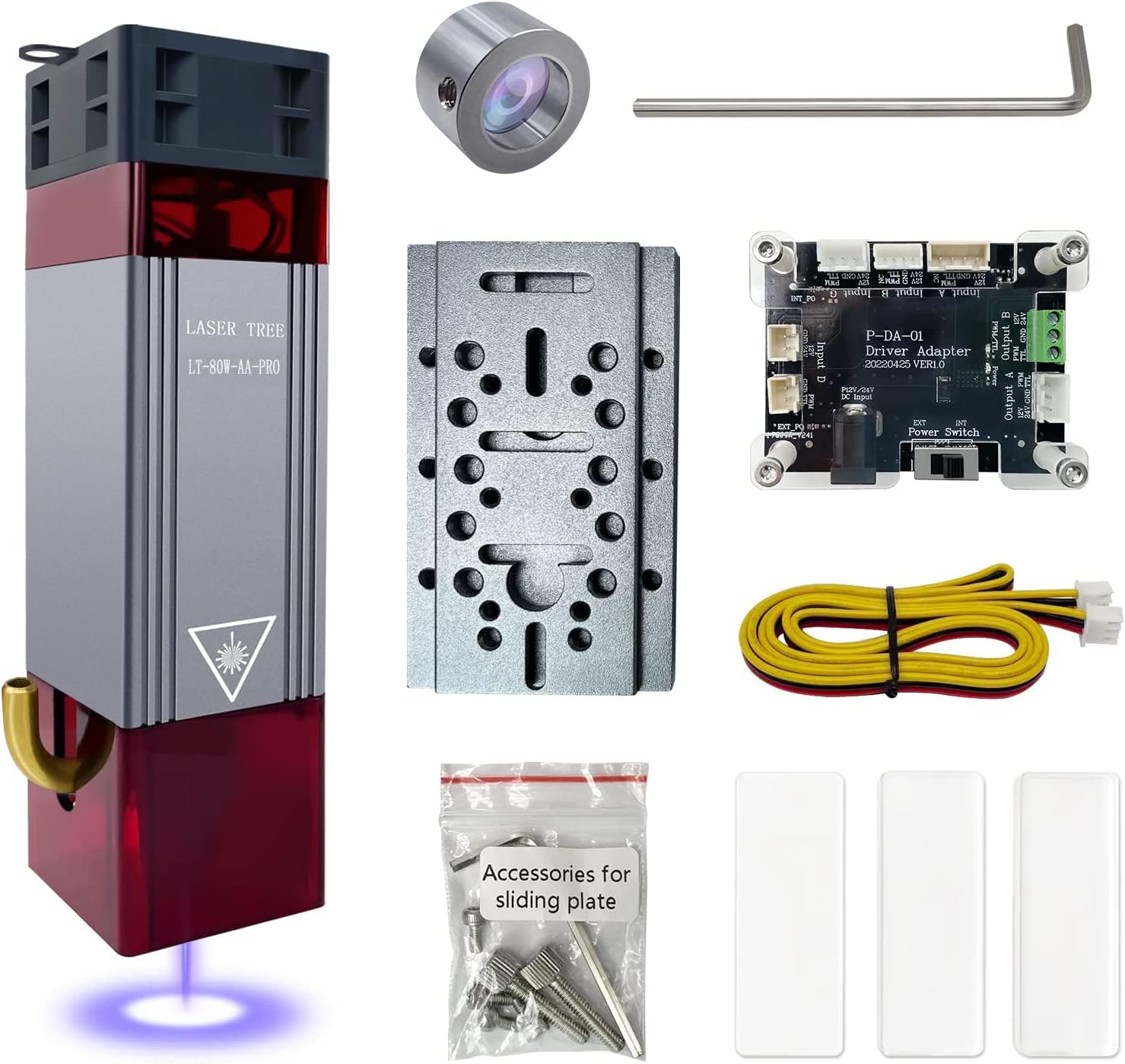 Upgraded 10W Laser Module kit with Air Assist and Magnetic Eye Protection Together, LASER TREE 10W Laser Head Double Ultra-Fine Compressed Spot Compatible with Laser Engraver Machine,24V