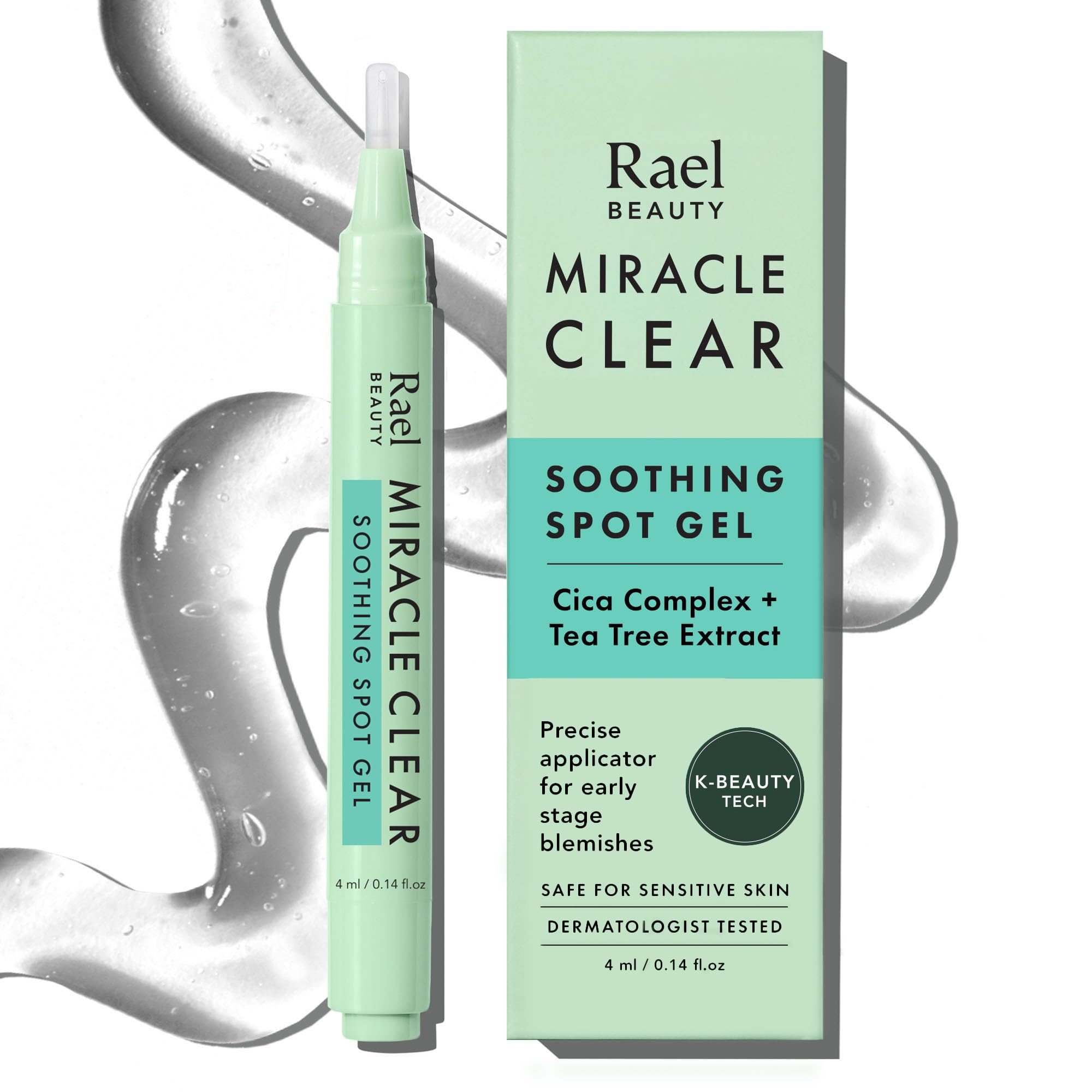 Rael Miracle Clear Soothing Spot Gel Pen - Korean Skincare, with Tea Tree, Centella, Succinic Acid, For Early Stage Acne Pimples Spot Treatment, Vegan, Cruelty Free (4 ml)