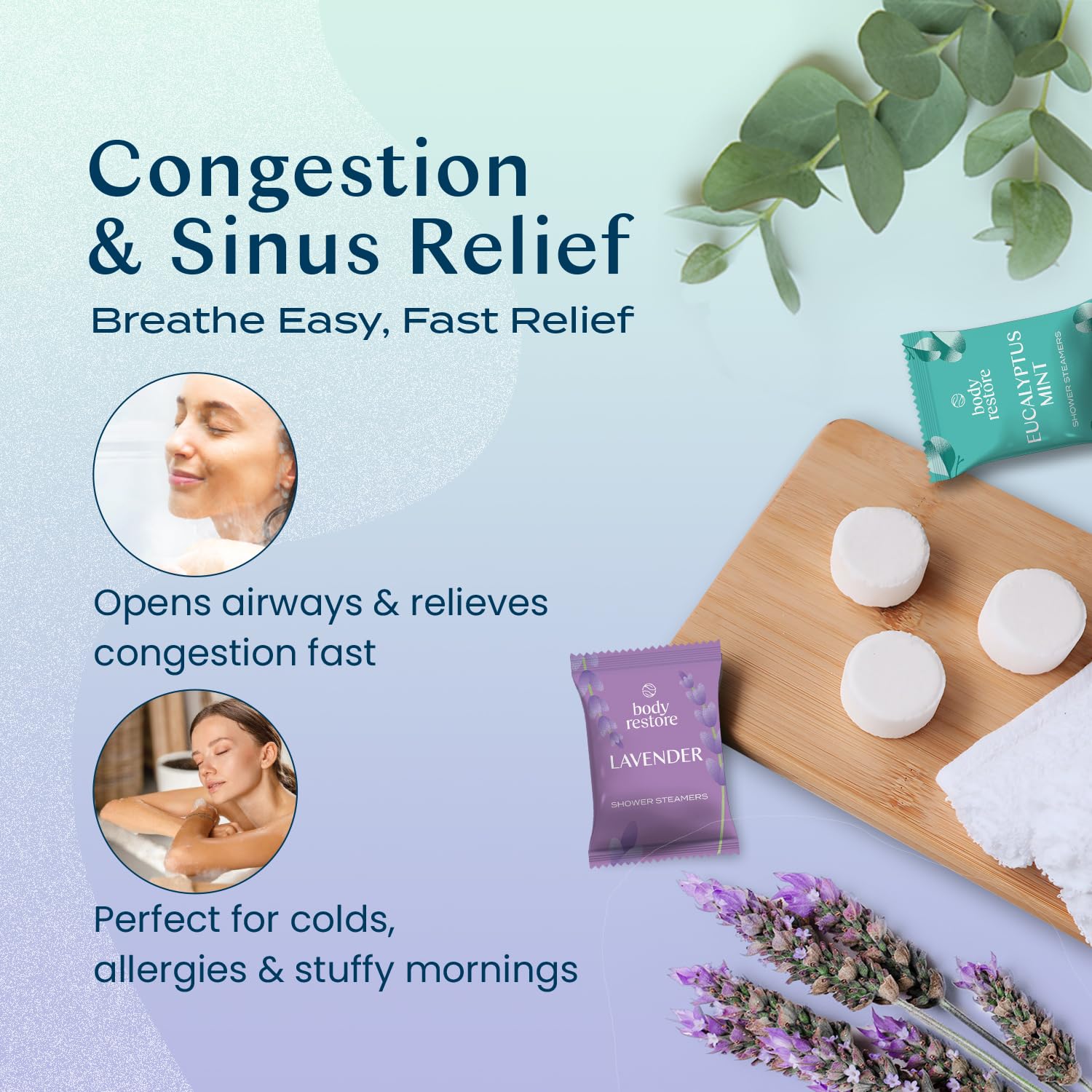 Body Restore Shower Steamers Aromatherapy 6 Pack - Christmas Stocking Stuffers for Men, Birthday Gifts for Women, White Elephant, Relaxation, Self Care - Clarity