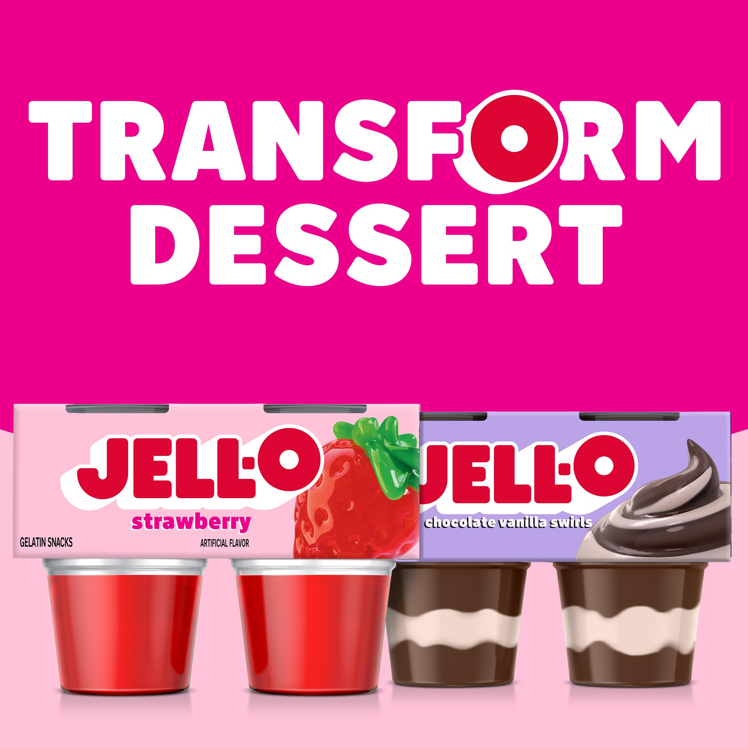 Jell-O Original Strawberry Artificially Flavored Ready-to-Eat Gelatin Snack Cups, 4 ct Cups