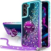 Silverback for Samsung Galaxy S22 Case, Moving Liquid Holographic Sparkle Glitter Case with Kickstand, Girls Women Bling Diamond Ring Slim Protective Case for Galaxy S22 5G - Purple