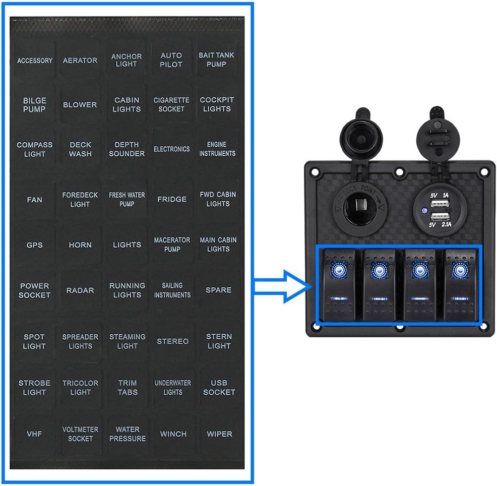 BUNKER INDUST Set of 2 Decal Sticker Label Sheet for Caravan Marine Boat Dash Board Instrument Rocker Switch Circuit Panel GPS Horn Light,Black(45 Pcs Each): Automotive