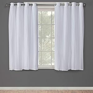 Exclusive Home Curtains Catarina Layered Solid Blackout and Sheer Window Curtain Panel Pair with Grommet Top, 52x63, Winter White, 2 Piece