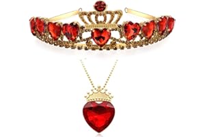 VINJEWELRY Evie Red Heart Crown Descendants 2 Inspired Heart Crown Necklace and Tiara Jewelry Set Little Girls Kids Halloween Costume